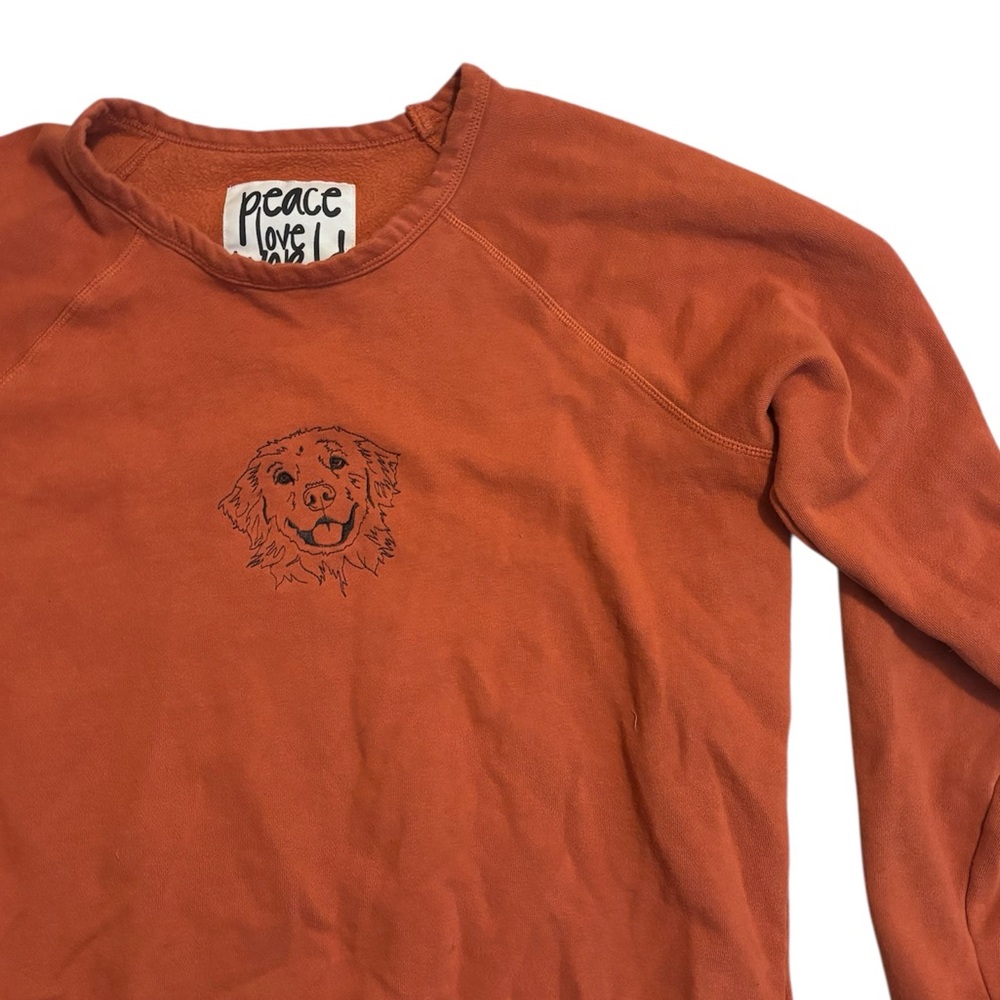 Peace Love World Rust Orange Comfy Crewneck Dog Embroidered Sweater